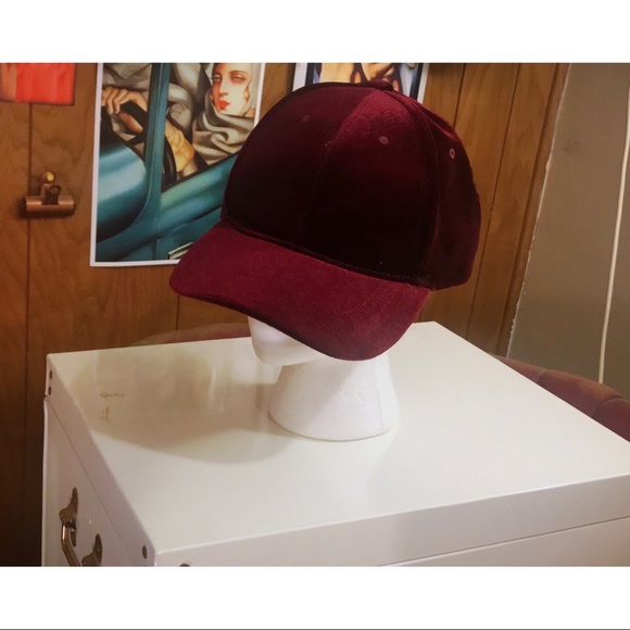 SOLD Red Burgundy Suede Velvet Baseball Cap Hat - Picture 5 of 8